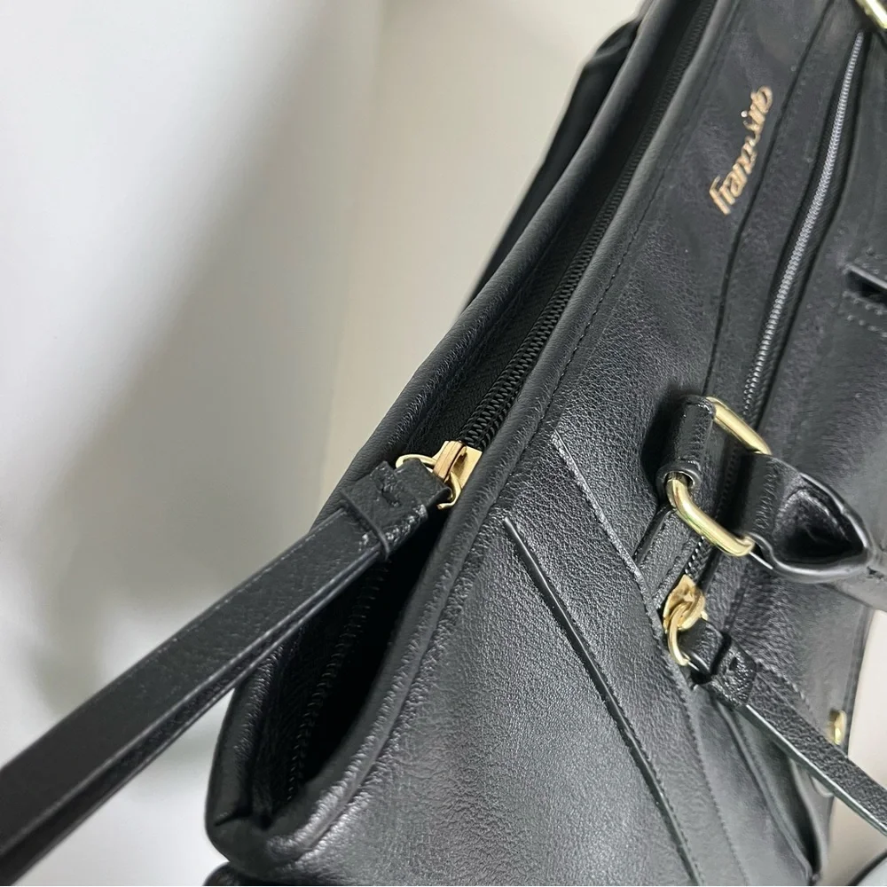 Franco Sarto Black Leather Tote Bag Crossbody with Gold Accents Like New - Picture 3 of 13